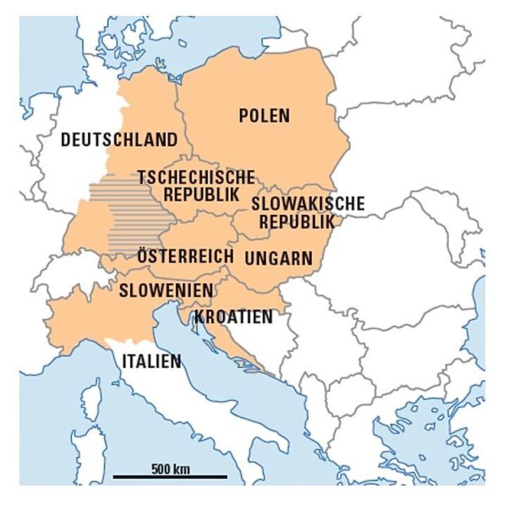Karte Kooperationsgebiet EFRE Mitteleuropa