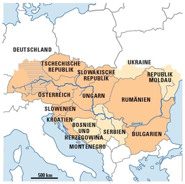Karte Kooperationsgebiet EFRE Donauraum
